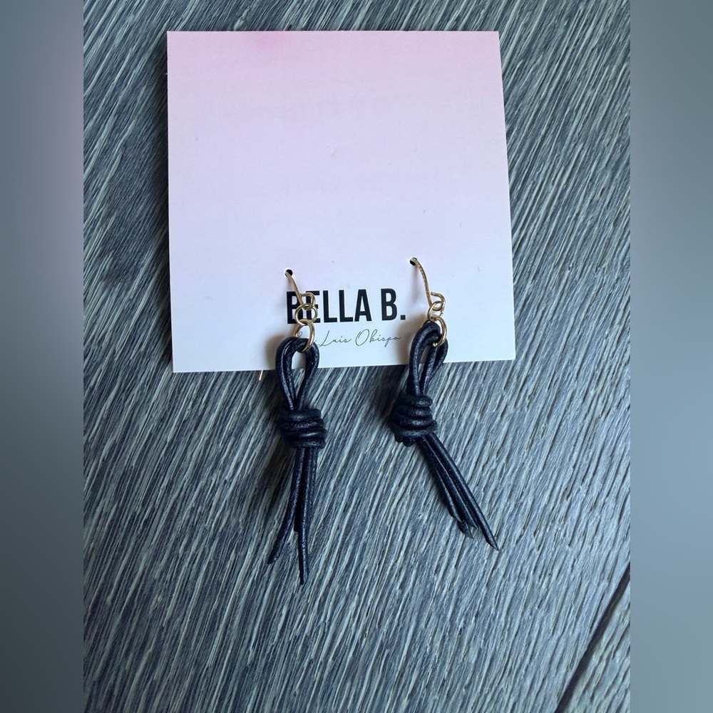 Bella B Faux Leather Fringe Knot Bohemian Lightweight Dangle Earrings in Black